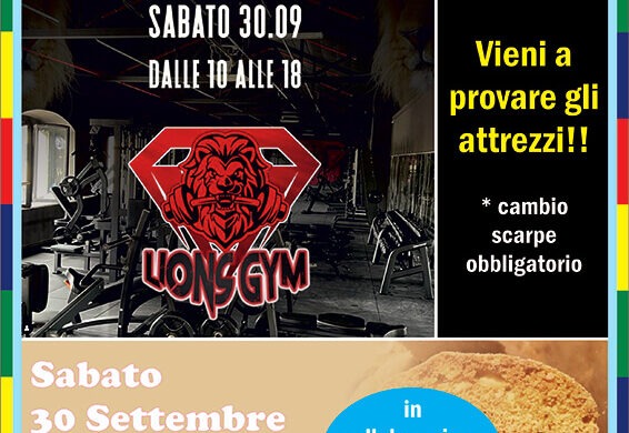 30 SET- INAUGURAZIONE PALESTRA! – DEGUSTAZIONE TOZZETTI!